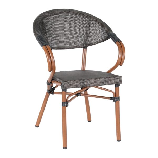 Patio stoel Rom bistrostoel met armleuning textiel stof met aluminium frame stapelbaar