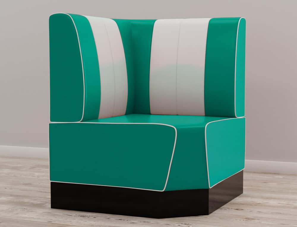 Amerikaanse Retro hoekbank | hoekdeel voor eetbank | turquoise & wit | 64x64 cm | Horeca hoekbank