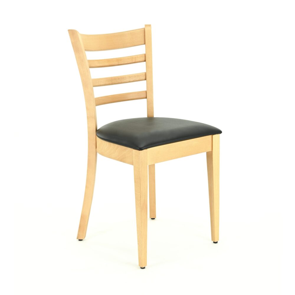 Hugo horeca stoel | beuken naturel | kunstleer zwart | gestoffeerde houten stoel | bistrostoel | restaurantstoel