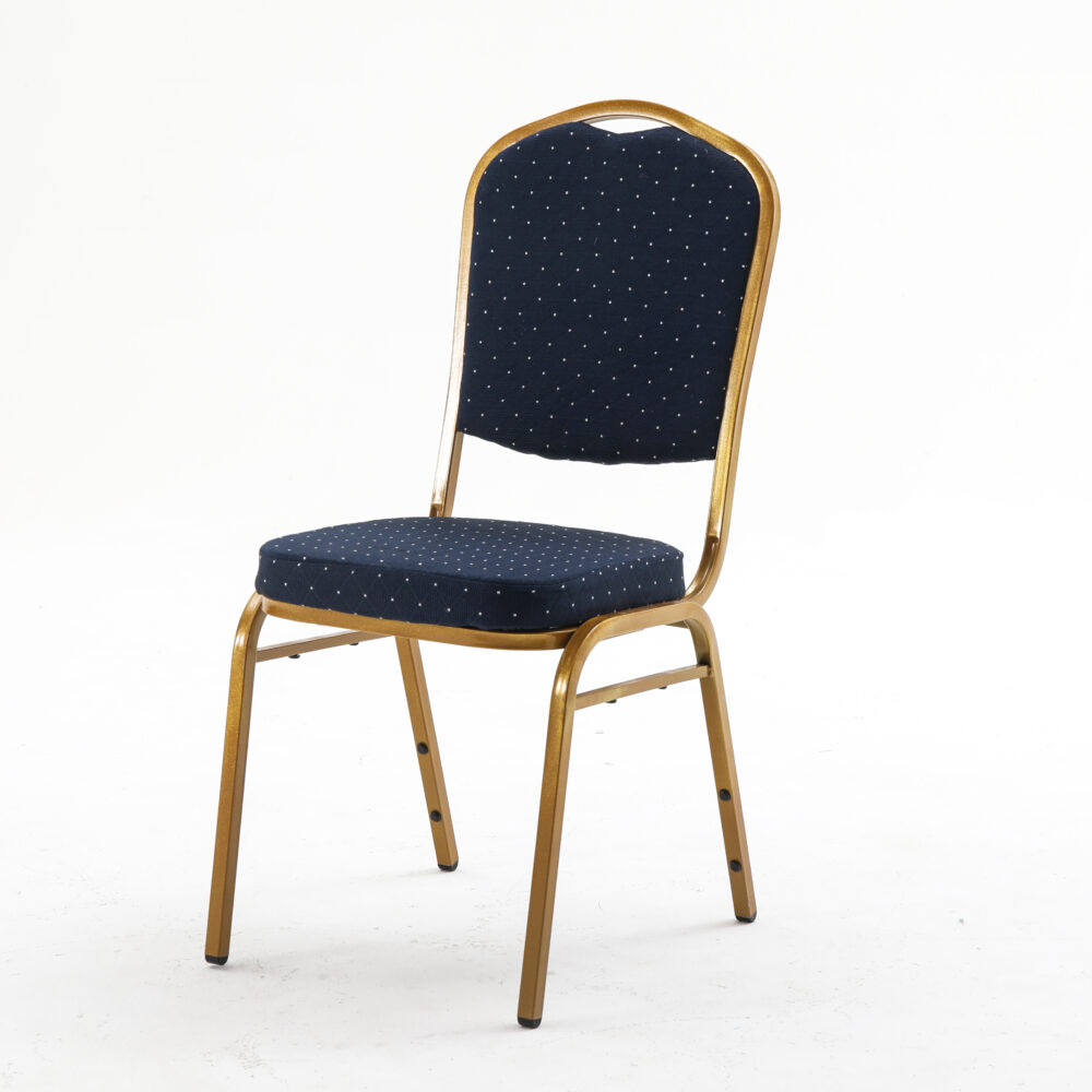 Banketstoel GALA Blauw - Stapelbaar, frame van goudkleurig staal, bekleding 6 cm