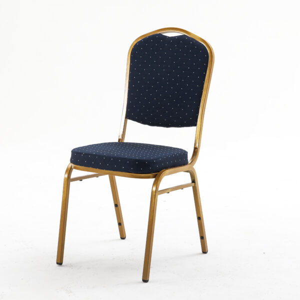 Banketstoel GALA Blauw - Stapelbaar, frame van goudkleurig staal, bekleding 6 cm