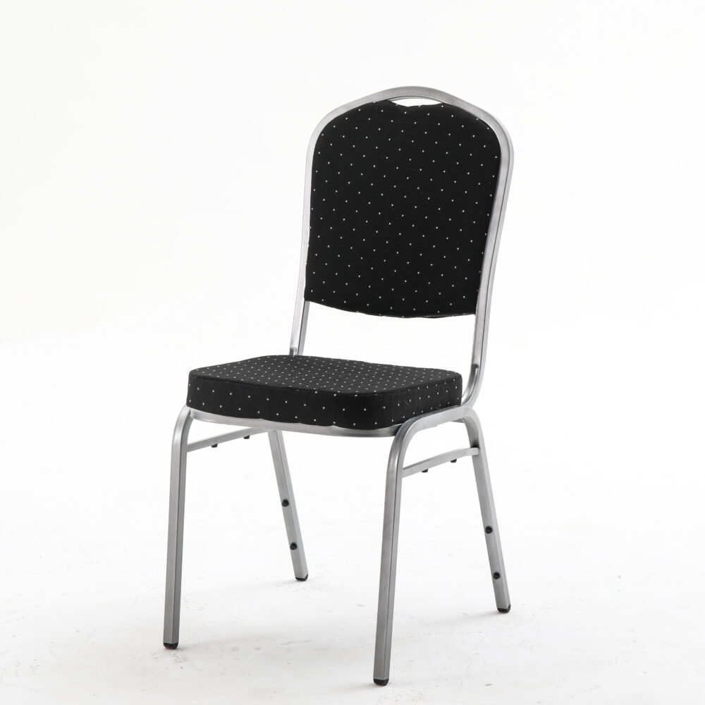 Banketstoel GALA Zwart - Stapelbaar, frame van zilverstaal, bekleding 6 cm