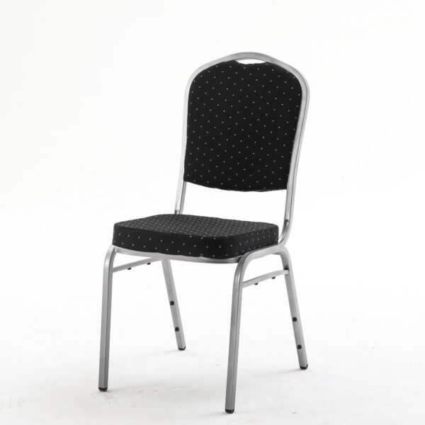 Banketstoel GALA Zwart - Stapelbaar, frame van zilverstaal, bekleding 6 cm