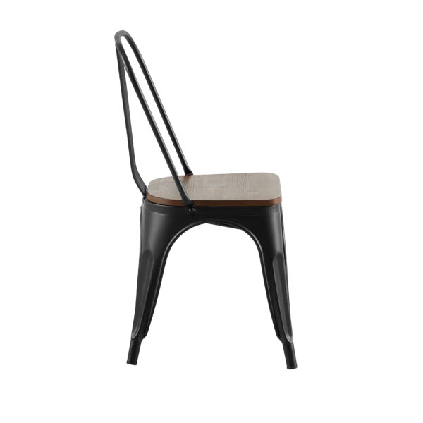 Industriële stoel Ferro zwart met houten zitting | Tolix-stijl stoel | stapelbaar - Afbeelding 6
