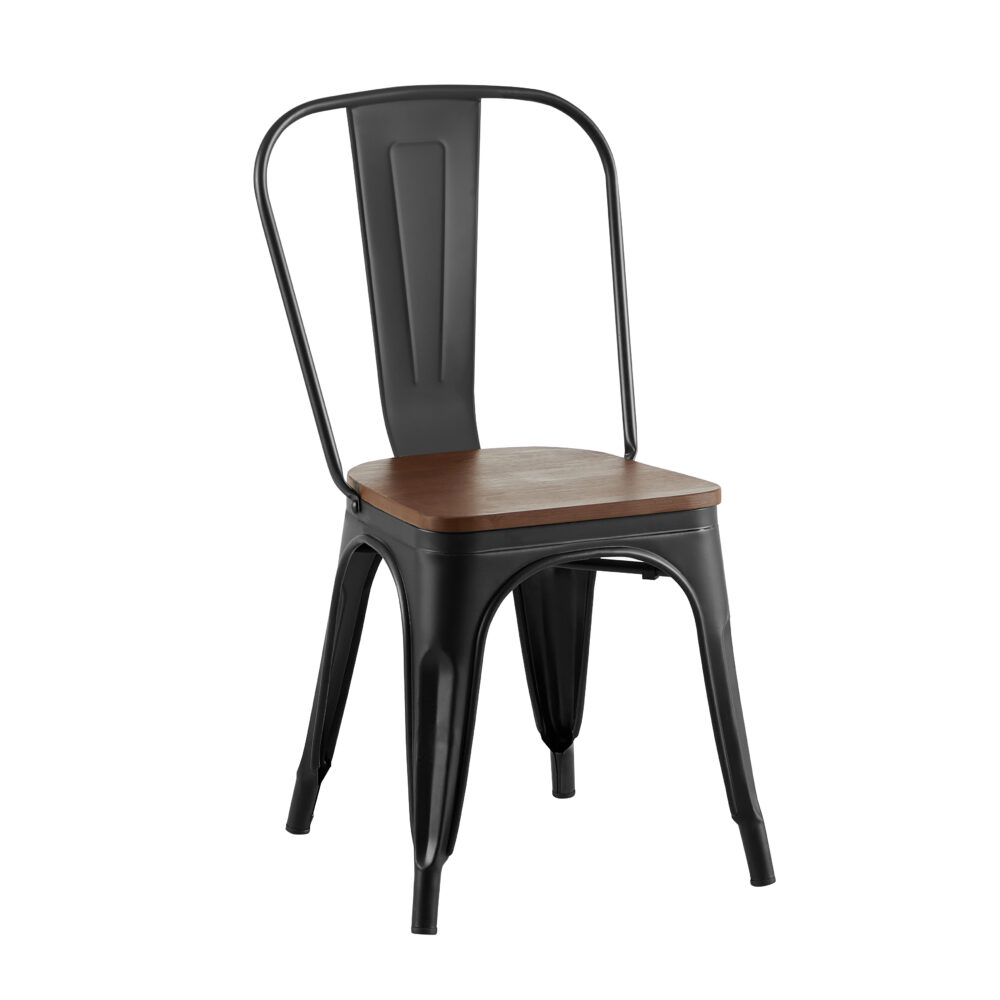 Industriële stoel Ferro zwart met houten zitting | Tolix-stijl stoel | stapelbaar