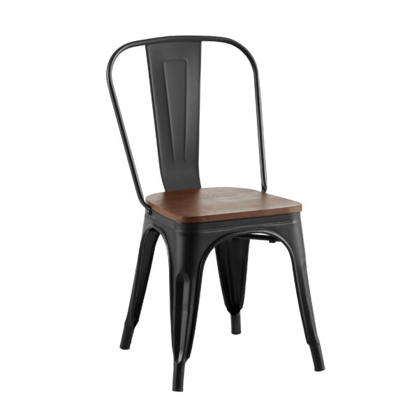 Industriële stoel Ferro zwart met houten zitting | Tolix-stijl stoel | stapelbaar