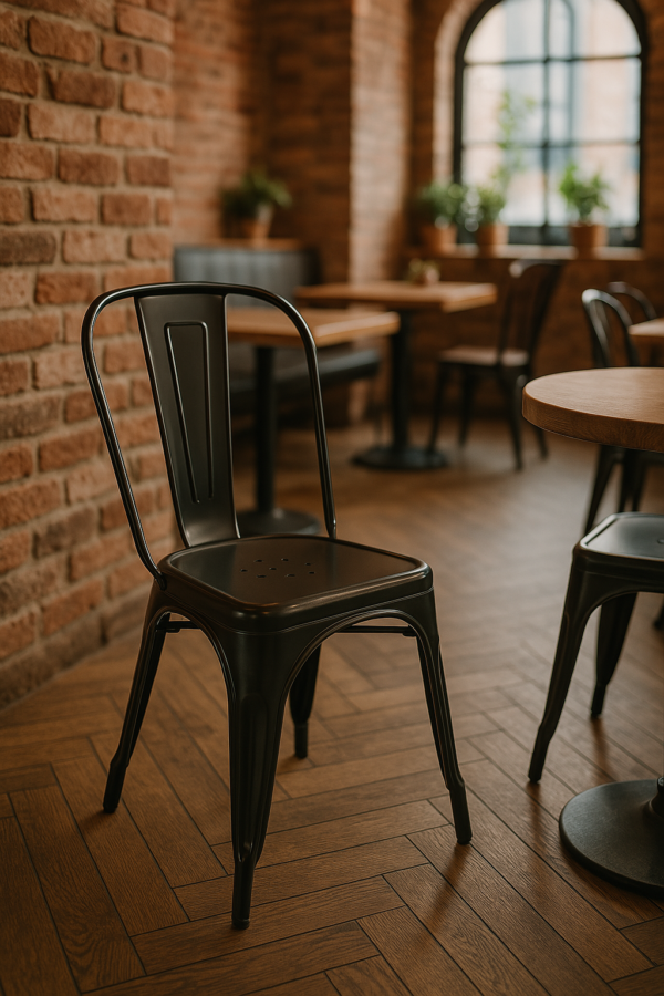 Industriële stoel Ferro zwart | stoel in Tolix-stijl | stapelbare caféstoel - Afbeelding 6