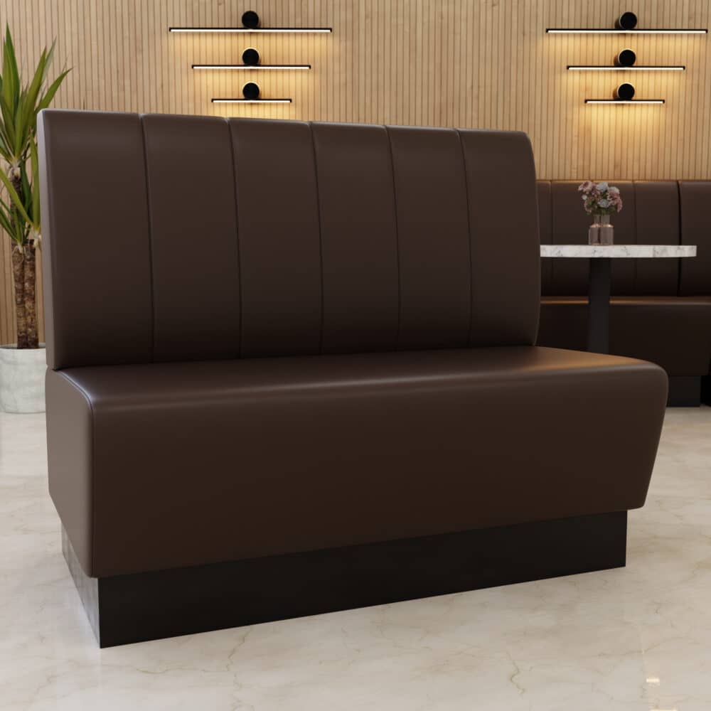 Horeca bank Amsterdam | 100 cm breed | kunstleer bruin | verticale quilting | gastro eetbank