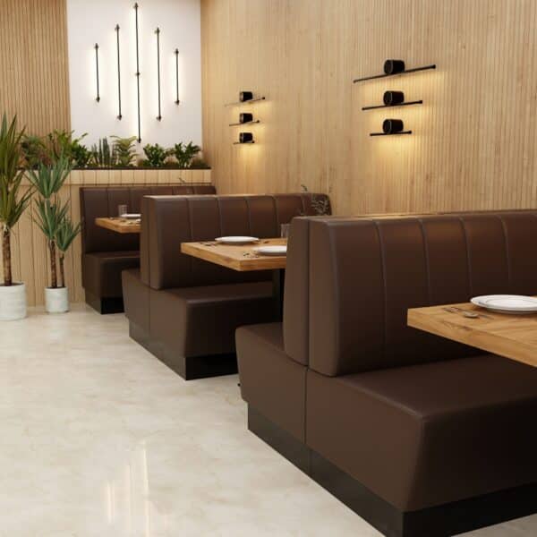 Horeca bank Amsterdam | 100 cm breed | kunstleer bruin | verticale quilting | gastro eetbank - Afbeelding 3