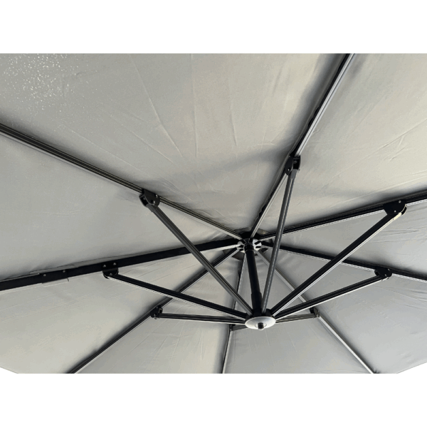Horeca zweefparasol Bari grijs, Ø 300 cm, 8 stokjes, in hoogte verstelbaar, 360° draaibaar, 210 g/m² polyester, waterafstotend, zonder vallijn - Afbeelding 6