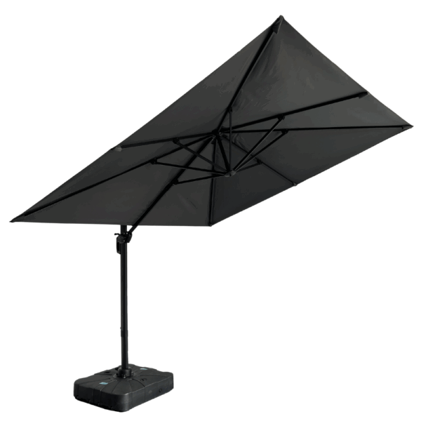 Horeca zweefparasol Rome grijs, vierkant, 3 × 3 m, 8 stokjes, 210 g/m² polyester, waterafstotend, in hoogte verstelbaar, 360° draaibaar, zonder zijafscherming - Afbeelding 4