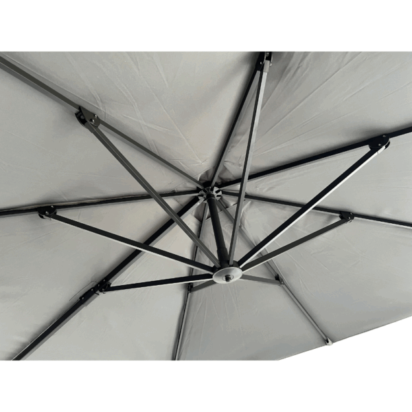 Horeca zweefparasol Rome grijs, vierkant, 3 × 3 m, 8 stokjes, 210 g/m² polyester, waterafstotend, in hoogte verstelbaar, 360° draaibaar, zonder zijafscherming - Afbeelding 6