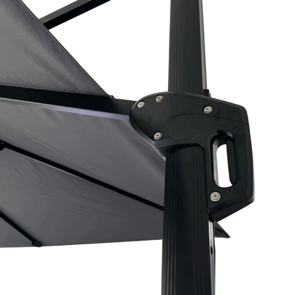 Horeca zweefparasol Rome grijs, vierkant, 3 × 3 m, 8 stokjes, 210 g/m² polyester, waterafstotend, in hoogte verstelbaar, 360° draaibaar, zonder zijafscherming - Afbeelding 7