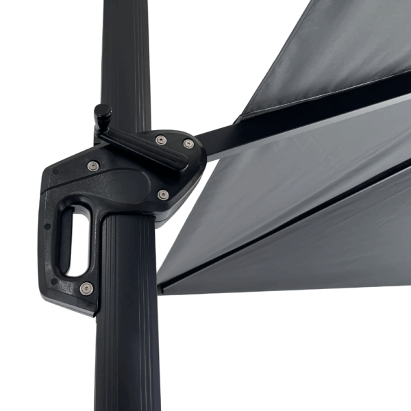 Horeca zweefparasol Rome grijs, vierkant, 3 × 3 m, 8 stokjes, 210 g/m² polyester, waterafstotend, in hoogte verstelbaar, 360° draaibaar, zonder zijafscherming - Afbeelding 8
