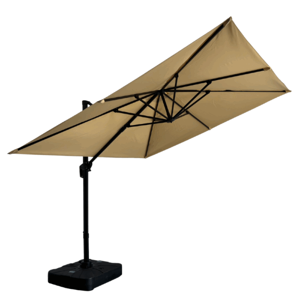 Horeca zweefparasol Rome Beige, vierkant, 3 × 3 m, 8 stokjes, 210 g/m² polyester, waterafstotend, in hoogte verstelbaar, 360° draaibaar, zonder zeil - Afbeelding 3