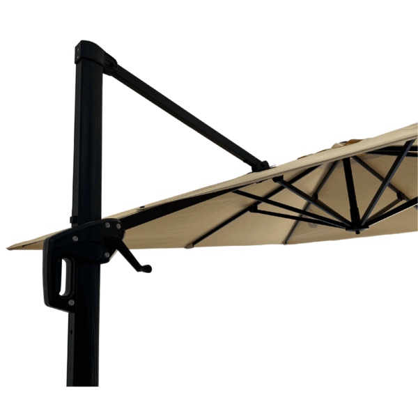 Horeca zweefparasol Rome Beige, vierkant, 3 × 3 m, 8 stokjes, 210 g/m² polyester, waterafstotend, in hoogte verstelbaar, 360° draaibaar, zonder zeil - Afbeelding 5