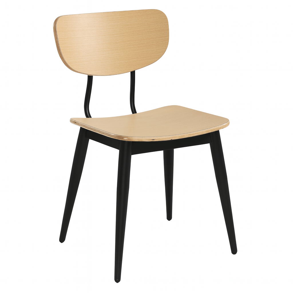 Horeca houten stoel Arvo | zitschaal eiken HPL | metalen frame