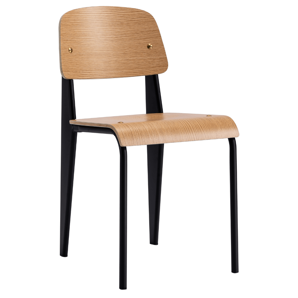 Horeca houten stoel Lumo | zitschaal eiken HPL | metalen frame
