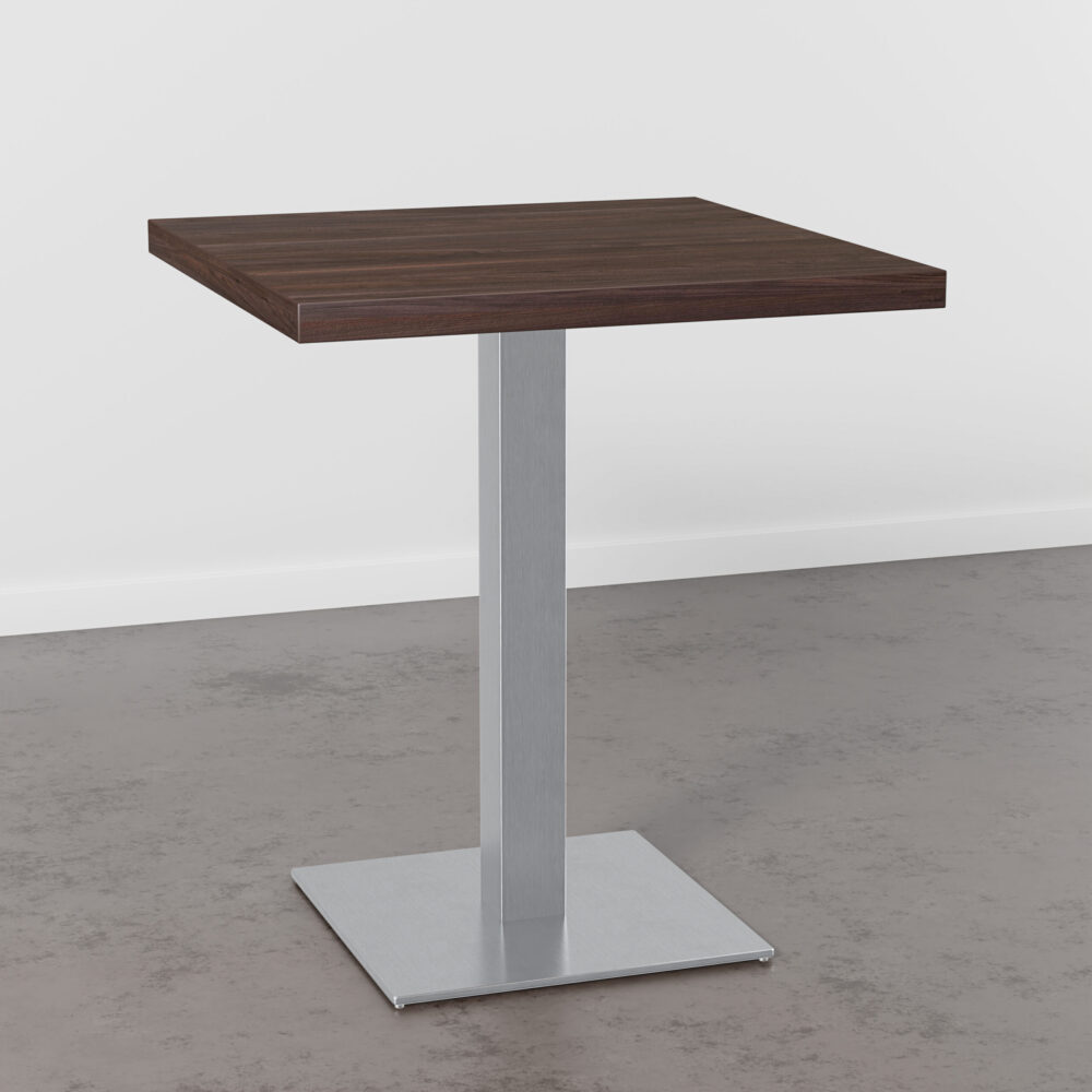Bistrotisch-50x50cm-D4409-OV-Walnussbraun-Edelstahl-Gestell